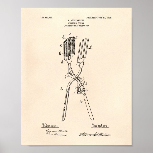 Póster Colas curling 1908 Patent Art Old Peper (Frente)