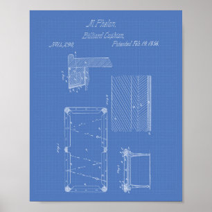 Póster Colchón de mesa de billar 1856 Patent Art - Bluepr