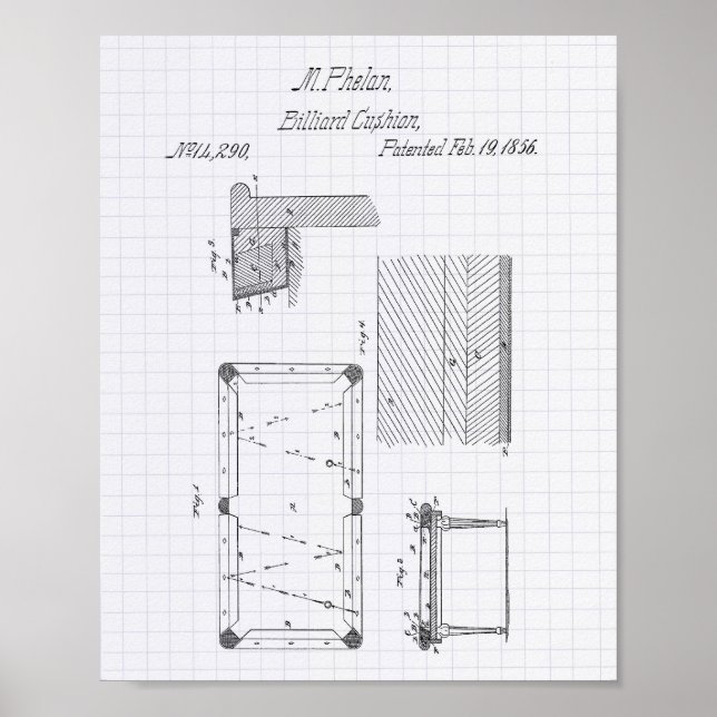 Póster Colchón de mesa de billar 1856 Patent Art - Lining (Frente)