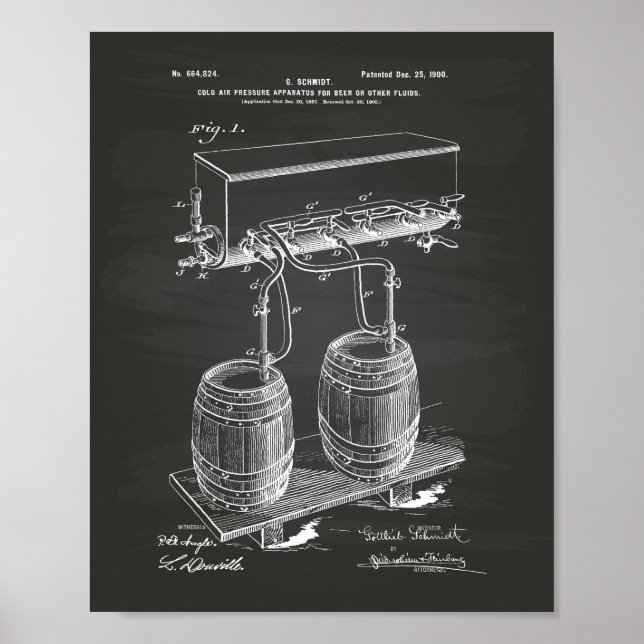 Póster Cold Air Presure Beer 1900 Patent Art Chalkboard (Frente)