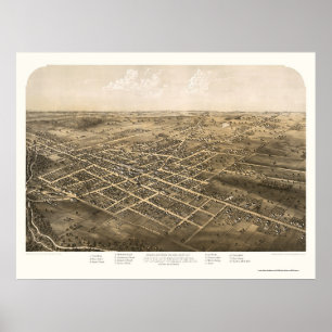 Póster Coldwater, mapa panorámico del MI - 1868