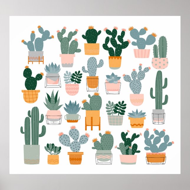 Póster Colección Cactus en diseño de ollas (Frente)