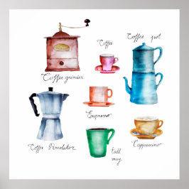 Póster Colección de acuarela de Coffee