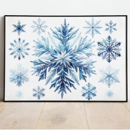 Póster Colección de acuarela de copo de nieve