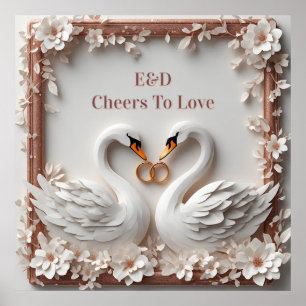 Póster Colección de Boda con Marco Floral de Corazón de C
