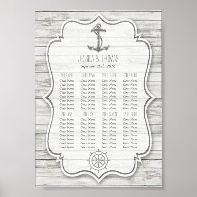 Póster Colección de Boda de Playa de Madera Blanqueada Ná (Frente)