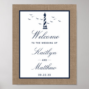 Póster Colección de Bodas Burlap del faro náutico