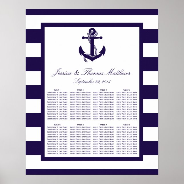 Póster Colección de Bodas de franjas de la marina de infl (Frente)