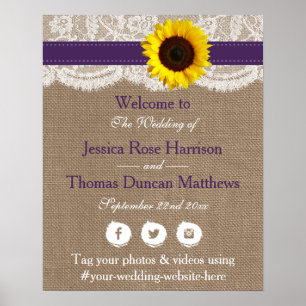 Póster Colección de Bodas de girasol rústico - morado