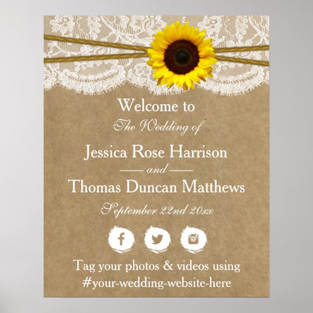 Póster Colección de Bodas Kraft, Lace & Sunflower (Frente)