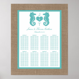 Póster Colección de Bodas Turquoise Seahors Burlap Beach