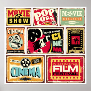 Póster Colección de carteles de estaño de cine de época.