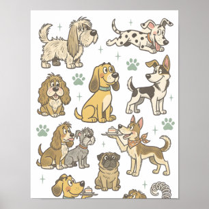 Póster Colección de Clipart de Perros de Dibujos Animados