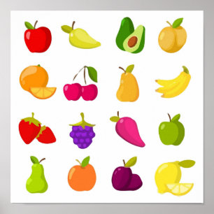 Póster colección de clípartes vectoriales de frutos perso
