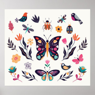 Póster Colección de elementos de verano primaverales por