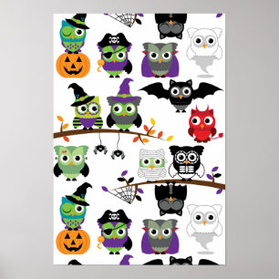 Póster Colección De Fantasmas Lechuzas De Halloween