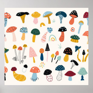 Póster Colección de hongos de otoño dibujados a mano