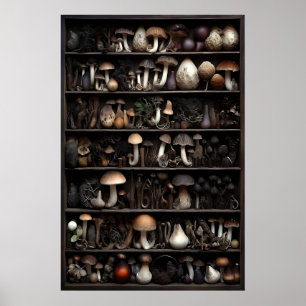 Póster Colección de hongos en musgo, bosque otoñal