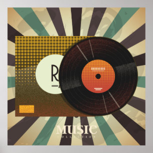 Póster Colección de música vinyl retro