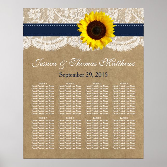 Póster Colección Kraft, Lace & Sunflower - Azul marino (Frente)