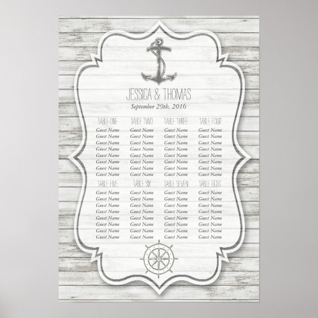 Póster Colección Nautical Whitewashed Wood Beach Wedding (Frente)