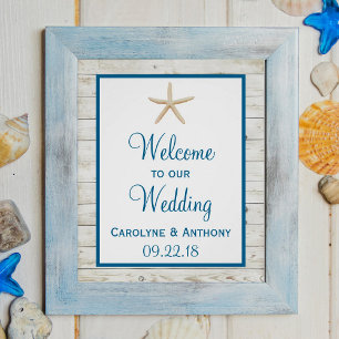 Póster Colección Starfish Whitewashed Wood Beach Wedding