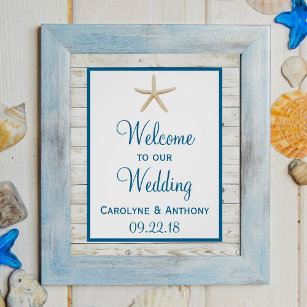 Póster Colección Starfish Whitewashed Wood Beach Wedding