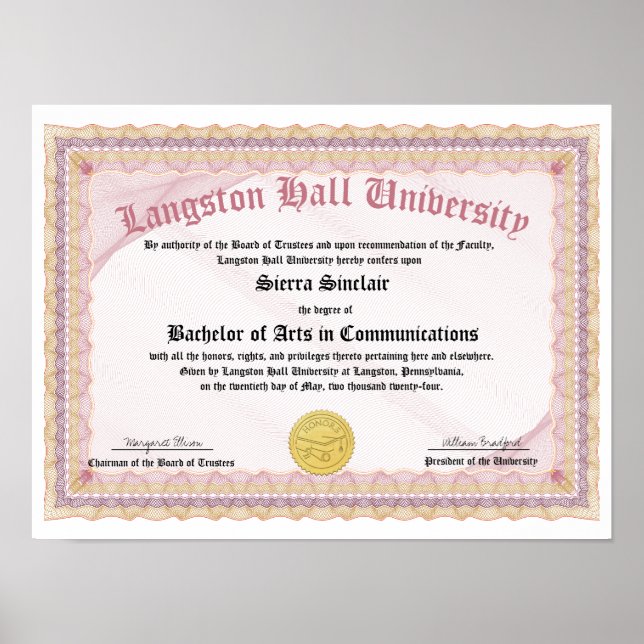 Póster Colegio de Honor o Réplica de Diploma Universitari (Frente)