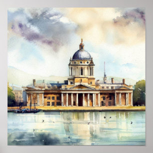 Póster Colegio Naval Real de Londres (D), acuarela