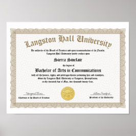 Póster Colegio o Universidad de Honor Réplica de Diploma
