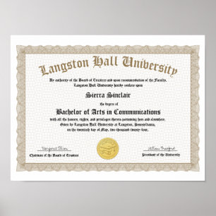 Póster Colegio o Universidad de Honor Réplica de Diploma