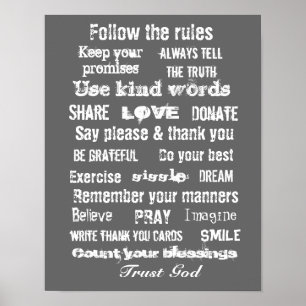 Póster Colgado de pared de reglas familiares