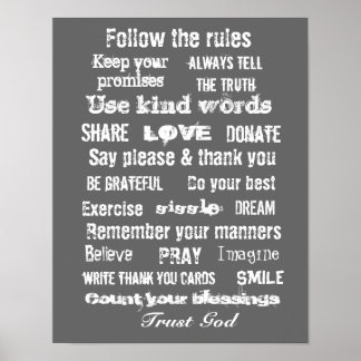 Póster Colgado de pared de reglas familiares