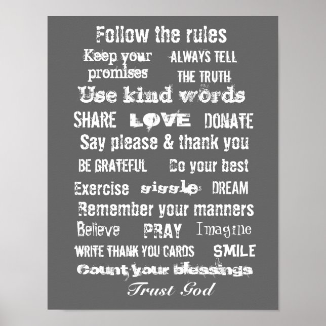 Póster Colgado de pared de reglas familiares (Frente)