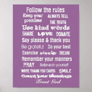 Póster Colgado de pared de reglas familiares