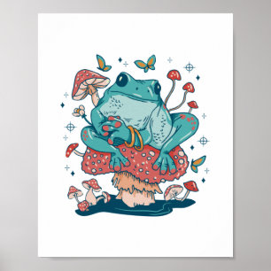 Póster Colgado de rana en un núcleo de cabaña de hongos