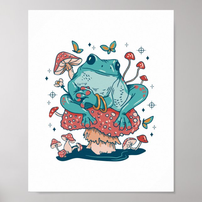 Póster Colgado de rana en un núcleo de cabaña de hongos (Frente)