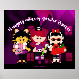 Póster Colgar con mi monstruo amigo Halloween