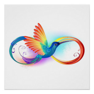 Póster Colibrí arcoiris con símbolo Infinity