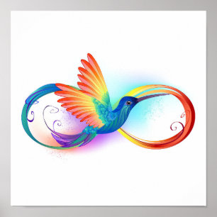 Póster Colibrí arcoiris con símbolo Infinity