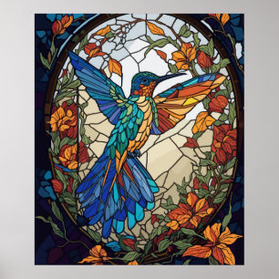 Póster Colibrí artística de vidrio de tela colorida
