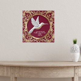 Póster Colibrí blanco sobre rojo