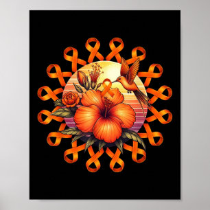 Póster Colibrí Cinta Naranja Girasol Conciencia Leucemia