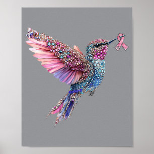 Póster Colibrí Colorido -Piedra Preciosa- Con Cinta Rosa