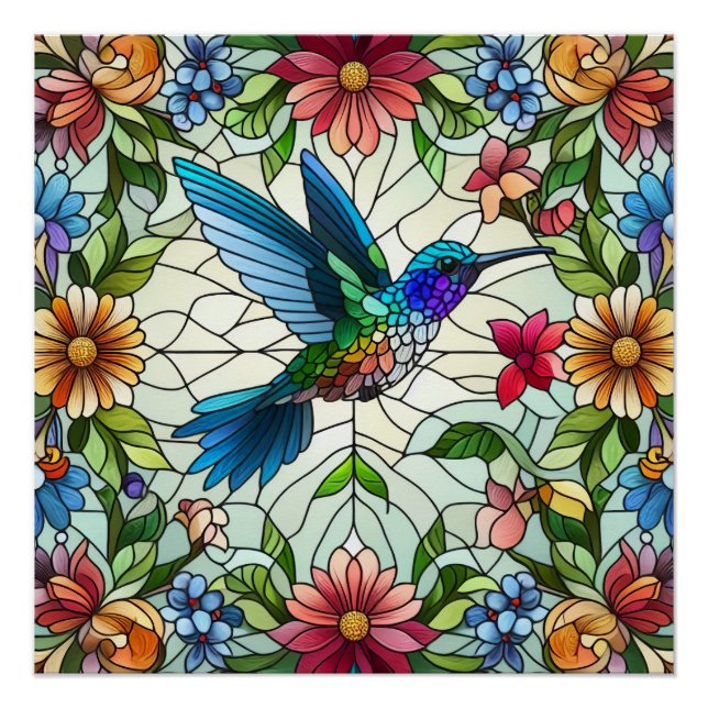 Póster Colibrí con Efecto de Vidrio Estampado (Anverso)