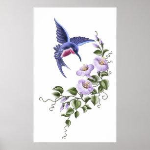 Póster Colibrí con flores 2 Imprimir
