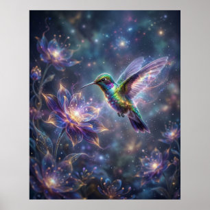 Póster Colibrí Cósmico Flor de Estrella