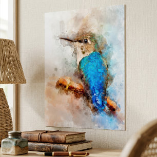 Póster Colibrí de acuarela vibrante en una rama