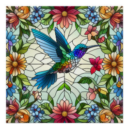 Póster Colibrí elegante con efecto de vidrio manchado
