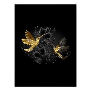 Póster Colibrí negro y dorado